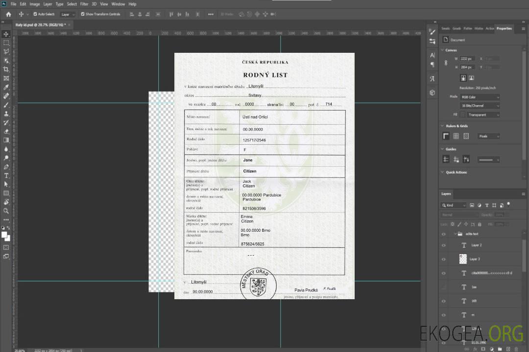 Modèle d'acte de naissance tchèque entièrement modifiable au format PSD template Modèle d'acte de naissance tchèque entièrement modifiable au format PSD template